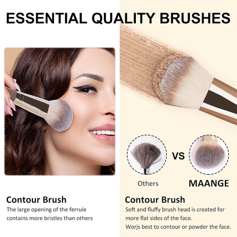 MAANGE 18 Pcs Premium Synthetic Makeup Brushes Set, Soft Foundation Powder Eyeliner Brushes (Champagne)