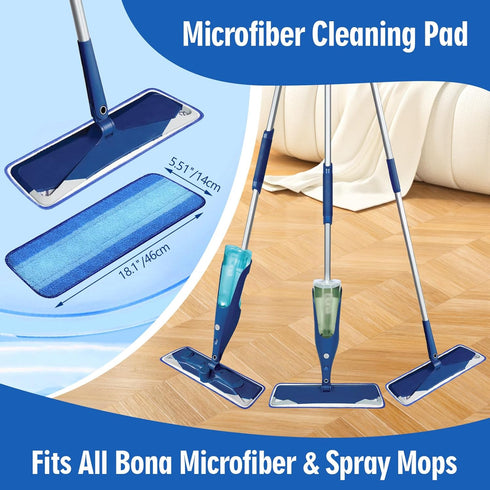 12 Pack Microfiber Cleaning Pads Compatible with All Bona Mops, Safe for Hardwood and Hard-Surface Floors, Washable, Reusable