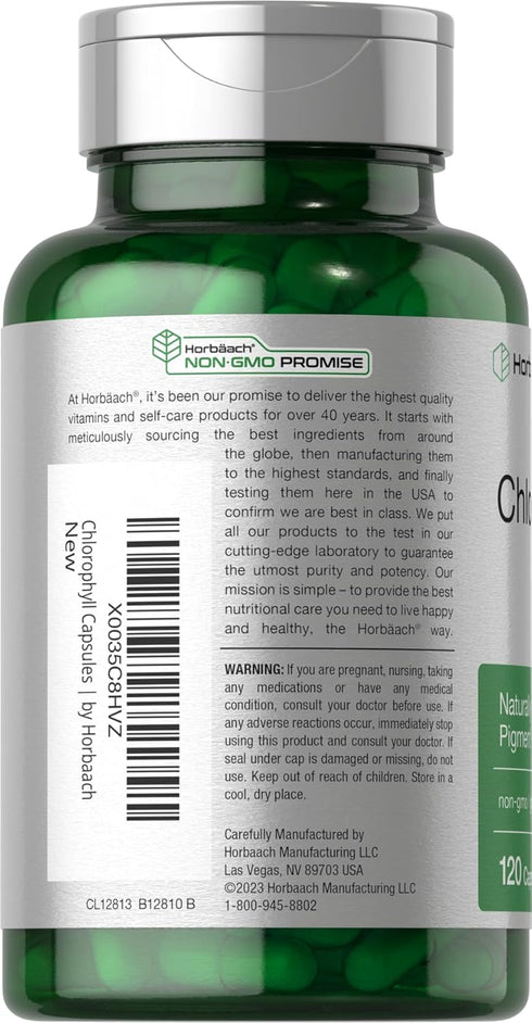 Horbaeach Chlorophyll Capsules - 120 Count Non-GMO and Gluten Free Supplement, Naturally-Occurring Pigment
