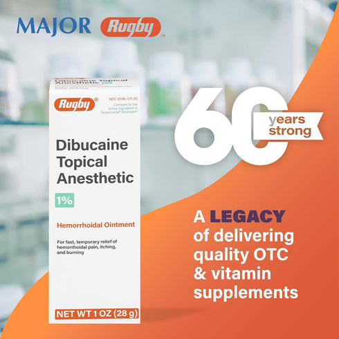 Rugby Dibucaine Topical Anesthetic 1% - Hemorrhoidal Ointment for Fast Relief of Pain, Itching, Burning, 1 Oz