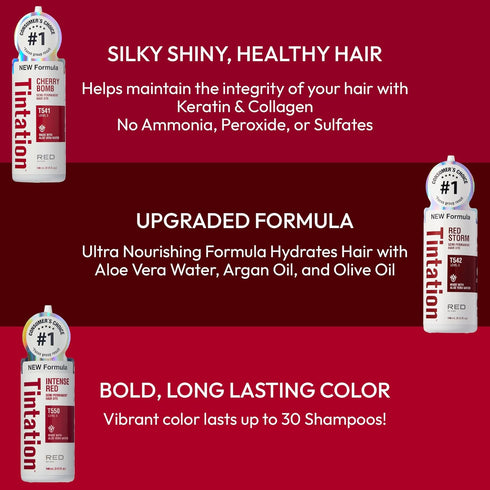 Red by Kiss Tintation Semi-Permanent Hair Color, Aloe Vera Water Based, Long-Lasting Color Dye (Intense Red, 5 Fl Oz)