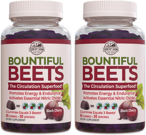 COUNTRY FARMS Bountiful Beets Gummies, 60 Servings, Circulation Superfood, 2 Pack