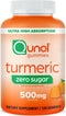 Qunol Zero Sugar Turmeric Gummies, 120 Count with 500mg Turmeric Curcumin for Joint Support