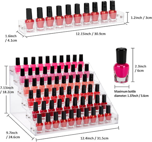 Nail Polish Organizer, 6 Layers Acrylic Display Rack for 72 Bottles, Essential Oil Holder and Cosmetic Storage