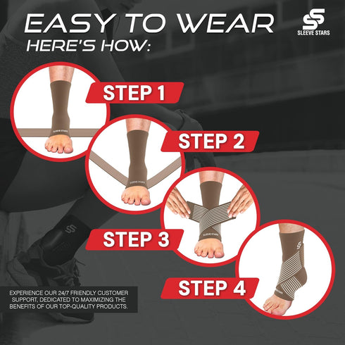 Sleeve Stars Ankle Support for Ligament Damage & Sprained Ankle - Pain Relief Brace for Women & Men (Single/Mocha Brown)
