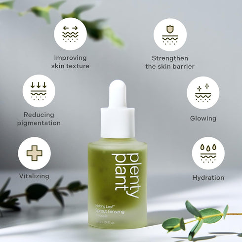 Plentyplant 65.7% Sprout Ginseng Serum 1.01 fl. oz - Korean Essence with Hyaluronic Acid, Peptides, Niacinamide