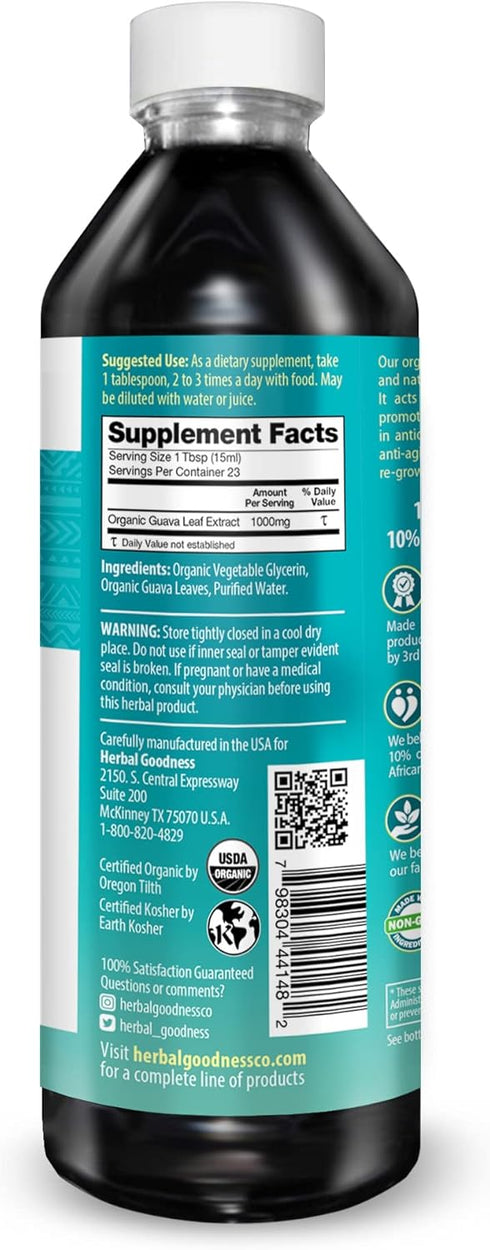 Guava Leaf Extract - Organic Guava Leaves Liquid Supplement for Digestive Health, Non-GMO by Herbal Goodness