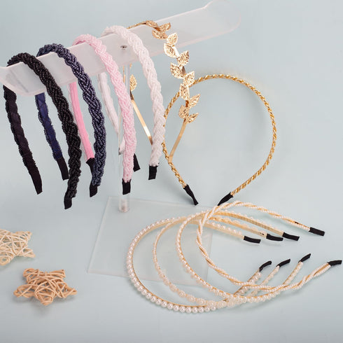 Pearl Headbands - Beaded Metal No Slip Hair Accessories for Women Girls, 10 Pack