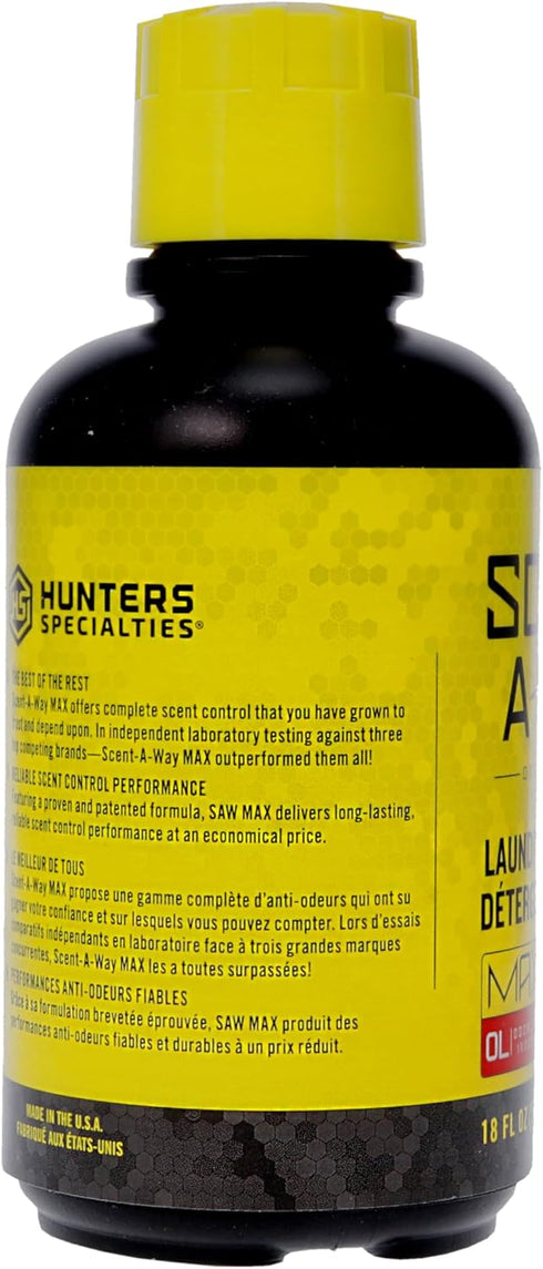 Scent Eliminator Laundry Detergent, Hunters Specialties Scent-A-Way MAX, Unscented Formula, 18 OZ Bottle for Hunting