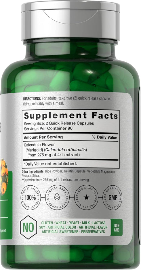 Horbaeach Calendula Flower Capsules 1100mg | 180 Count | Marigold Extract | Non-GMO, Gluten Free Herbal Supplement