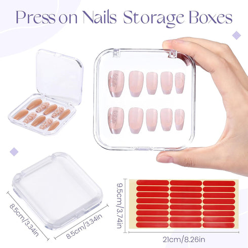 ISKYBOB 12 Packs Press On Nails Storage Boxes, Fake Nails Packing Cases with Tape Clear Nail Display Box for Home DIY, Nail Salon (3.3 x 3.3in) by ISKYBOB