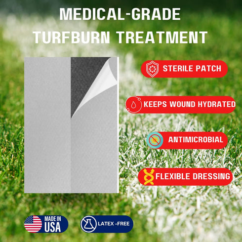 TURFGUARD Turf Burn and Wound Dressing, Hydrogel Pads with X-Static Silver, Soothing, Cooling Protective Treatment for Grass Burns & Wounds, 2" x 3" Sterile Dressings, 6 Count