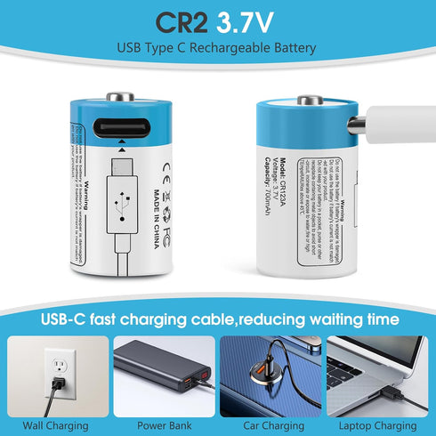 heixxow CR2 4 Pack, 3.7V 370mAh CR15H270 15270 Rechargeable Batteries USB Lithium Batteries, Battery for Bluetooth