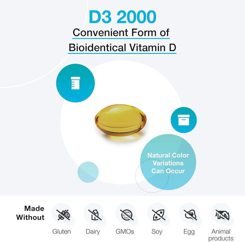 XYMOGEN D3 2000, Bioavailable Vitamin D3 2000 IU, High Potency Supplement for Immune Health, 240 Softgels
