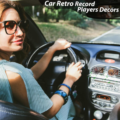 3 Pieces Air Freshener Record Player, Car Vent Clip Diffusers, Retro Style, 18 Aromatherapy Tablets Replacement Pads