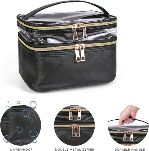 Travel Makeup Bag Makeup Organizer Cosmetic Bag for Women, Portable Waterproof Foldable Black