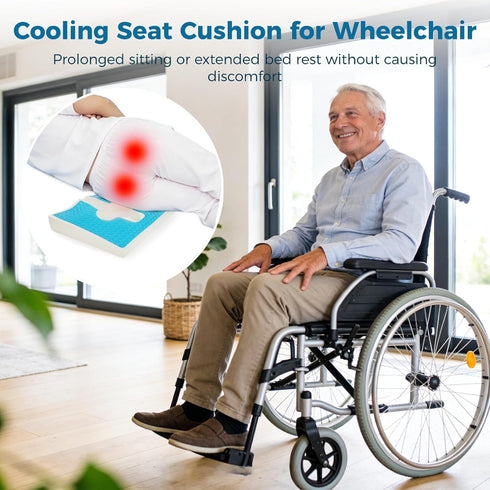 Gel Wheelchair Seat Cushion with Memory Foam, Cooling Support Cushion for Long Sitting or Lying, Coccyx Cutout Pillow