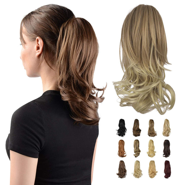 SOFEIYAN 13" Ponytail Extension, Long Curly Clip in Claw Hair Extension for Women, Dark Blonde to Bleach Blonde