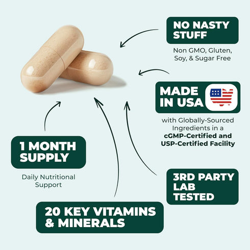 Multivitamin for Men - Daily Mens Multivitamins & Multiminerals Supplement for Energy, Focus, Performance, Multi Vitamin