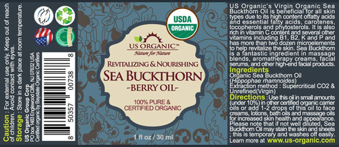US Organic Sea Buckthorn Berry Oil - Supercritical CO2 Extracted - 100% Pure Virgin in Amber Glass Bottle