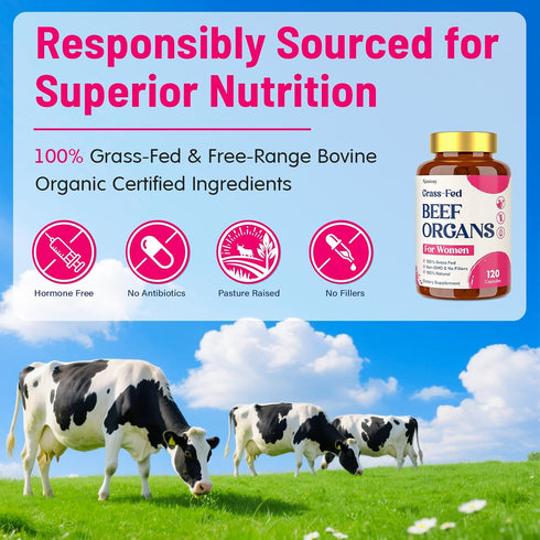 Nassiouy 12-In-1 5 2 Immune 100% 120 Beef Organ Supplement for Women - Beef Liver, Uterus, Kidney, Heart, Pancreas