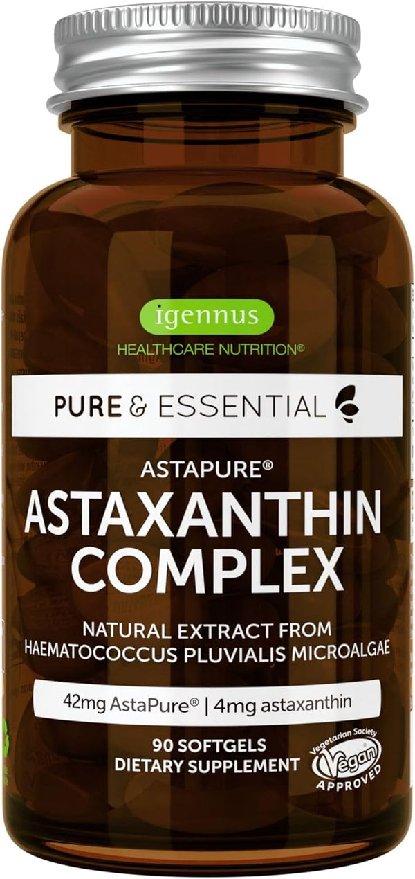 Astaxanthin Complex, Natural Algae Antioxidant for Eyes, Skin & Joints, 90 Vegan Softgels, Non-GMO 42 mg Astapure