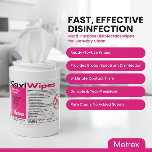 Metrex Settings, 160 (Pack 1) CaviWipes Disinfecting Towelettes Durable Non-Woven Disinfecting Wipes for Hard