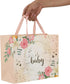 13" Large Light Orange Gift Bag Set with Greeting Card & Tissue Paper (Gold Foil ‘Oh Baby’) for Baby Shower, 1 Pcs