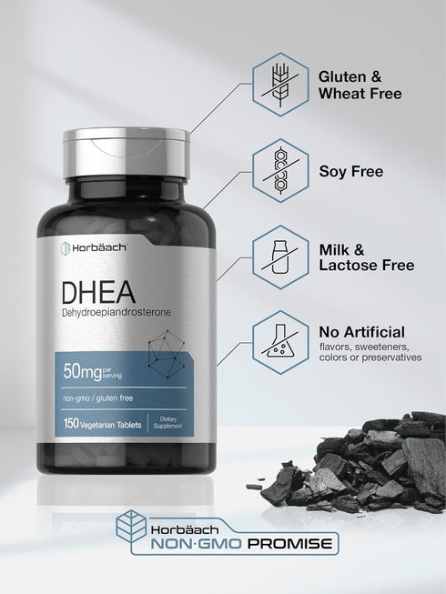 Horbaach DHEA | 50mg | 150 Tablets - Non-GMO, Gluten Free Supplement