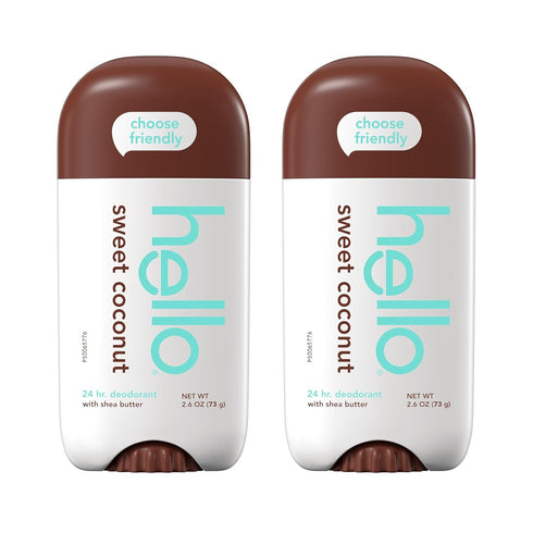hello Sweet Coconut Deodorant with Shea Butter, Aluminum Free, 24 Hour Odor Protection, 2.6 Ounce, 2 Pack