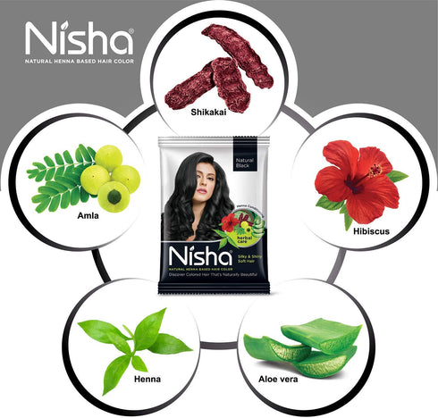 Nisha Henna Based Color Dye for Hair - Natural Black, 0.3 Ounce (Pack of 6)