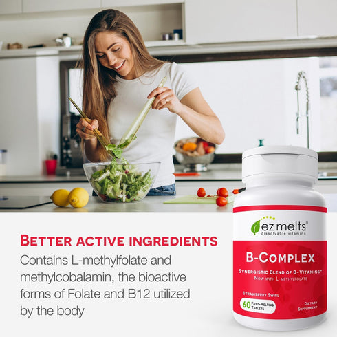 EZ Melts Dissolvable Vitamin B-Complex, Sugar-Free, 2-Month Supply, with Methyl B12 and Methyl Folate