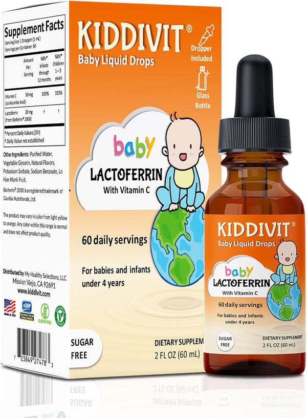 Kiddivit Baby Lactoferrin Liquid Drops Gentle Immune Support Supplement 100mg Formula with