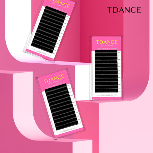 TDANCE Easy Fan Lash Extension, Rapid Blooming Volume Eyelash Extensions, C CC D DD J B L Curl, 0.03-0.12mm