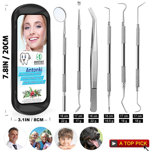 Antonki Dental Hygiene Kit, Dental Cleaning Tools, Metal Picks, Plaque Remover, Stainless Steel Tooth Tartar Scraper