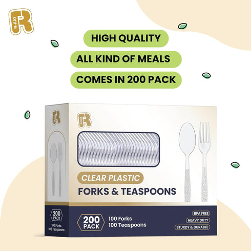 200 Count Heavy Duty Plastic Silverware Set, Clear Plastic Forks and Spoons, BPA Free for All Occasions
