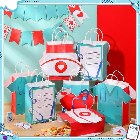 MotiMind 16 Pcs Nurse Gifts Bag Medical Assistant Gifts Thank You Paper Goodie Bags with Handles for Nurse Doctor