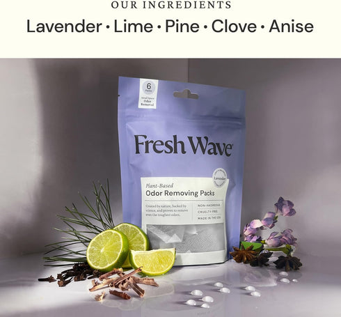 Fresh Wave Lavender Odor Eliminating & Deodorizing Packs | Natural Plant-Based Odor Absorbers for Home | Bag of 6
