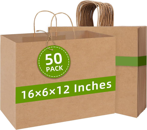 Johuivo Brown Paper Bags with Handles, 50 Pcs Brown Shopping Paper Bags, Recyclable