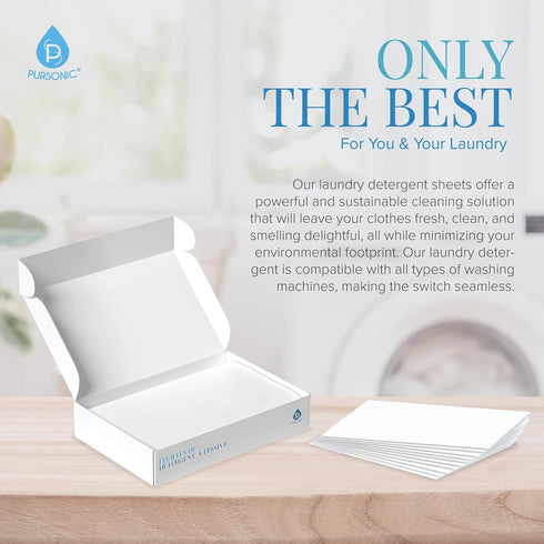 Pursonic Eco Laundry Sheets, Natural Detergent Sheets with Fresh Linen Scent, 30-Pack, Zero Plastic Travel