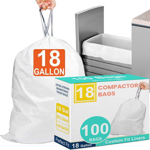 Reliable1st 18 Gallon 100 Count Compactor Kitchen Trash Bags Heavy Duty Reinforced Drawstring