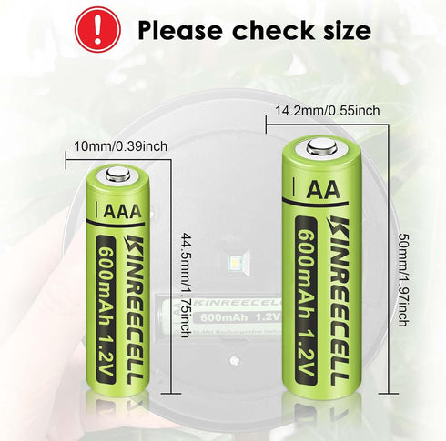 KINREECELL 600mAh 1.2V Lights(24pack) Rechargeable AA Batteries, Ni-MH Double A Solar Batteries High Capacity