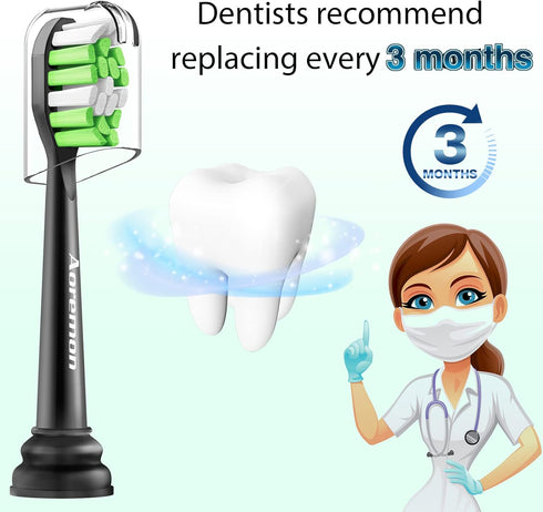 Aoremon Toothbrush Replacement Heads (10 Pcs) for Philips Sonicare Click-on Electric Toothbrush, Black