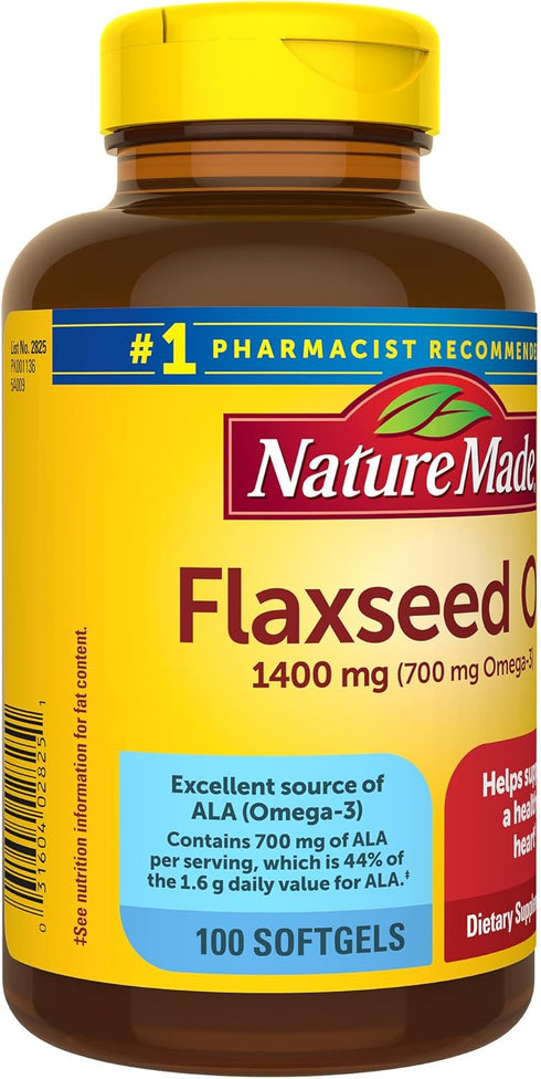 Nature Made Extra Strength Flaxseed Oil, 1400 mg, 100 Softgels, Fish Free Omega 3 Supplement