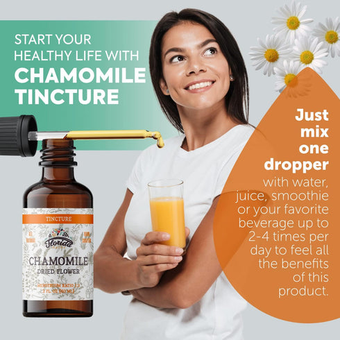 Organic Chamomile Tincture, Chamomile Extract (Matricaria Recutita) Flowers