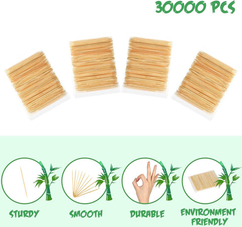 Zhehao 30,000 Pcs Bamboo Wood Toothpicks Bulk, Round Wooden Picks, Independence Pack for Each 100 Pcs, Travel Portable