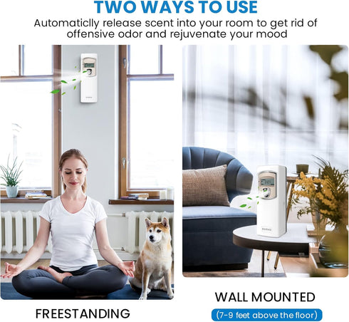 SVAVO Automatic LCD Fragrance Dispenser, Wall Mount/Free Standing, Programmable Aerosol Spray, White