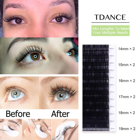 TDANCE Premium DD Curl 0.18mm Thickness Semi Permanent Individual Eyelash Extensions - Silk Classic Lashes
