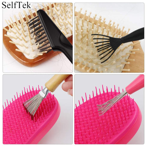 SelfTek 4 Pack Hair Brush Cleaning Tool - Home or Salon Use for Removing Hair and Dust