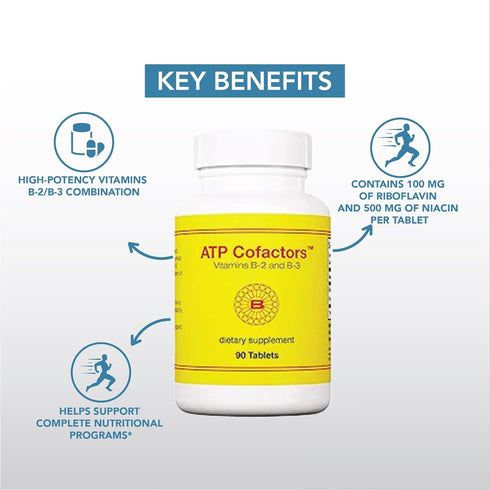 ATP Cofactors Supplement - Vitamin B Complex for Men & Women, High Potency Tablets with Vitamin B2, B3, 90 Count